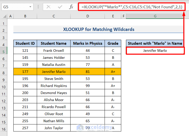 XLOOKUP and INDEX-MATCH in Case of Matching Wildcards