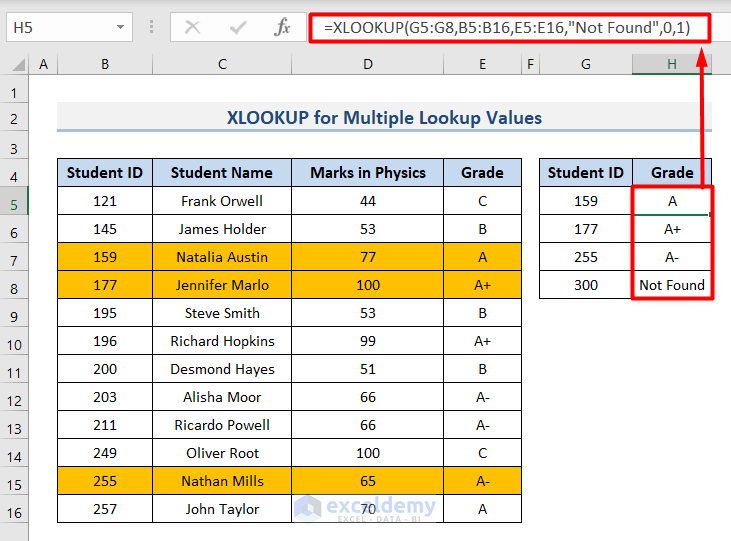 XLOOKUP and INDEX-MATCH in Case of Multiple Lookup Values