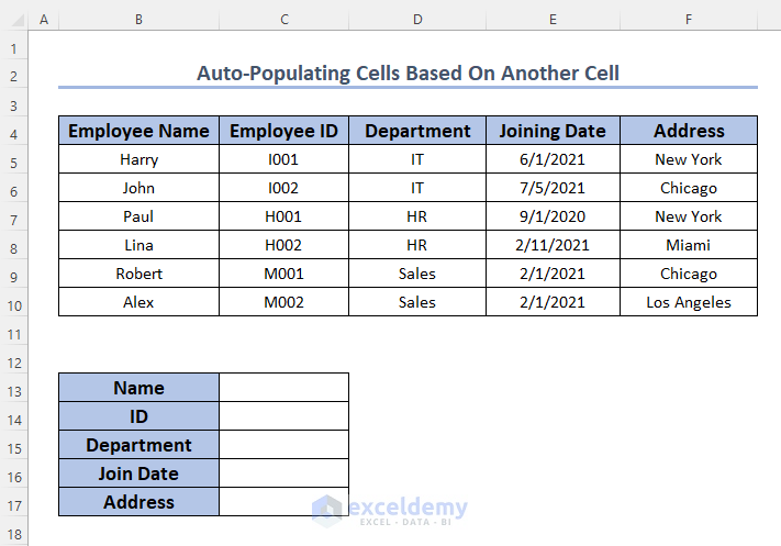 examples to auto populate cells in excel based on another cell