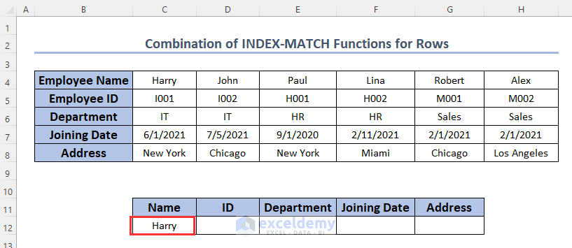 Applying INDEX-MATCH functions to auto populate cells in excel based on another cell row-wise