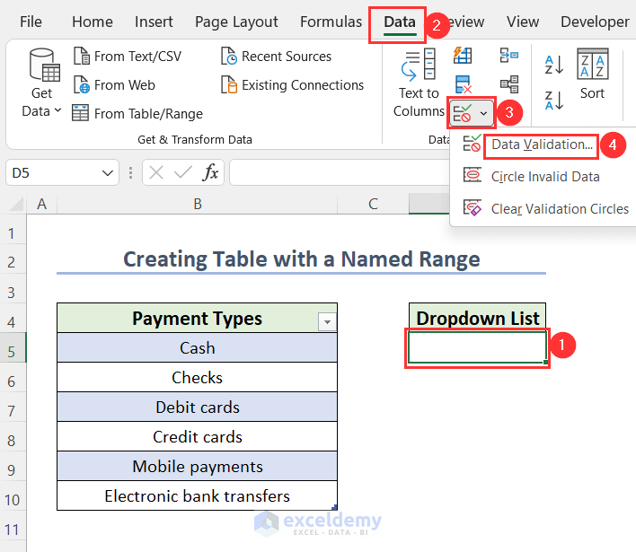 Defining Name for a Range and Creating Table to Auto Update Drop-Down List