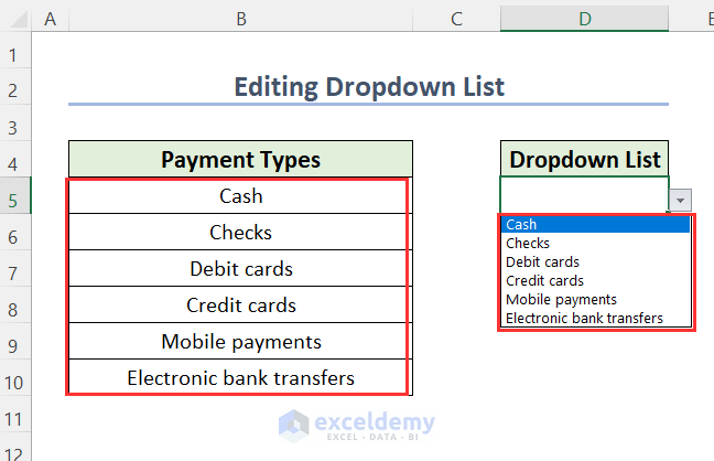 Edit a Drop-Down List Based on Excel