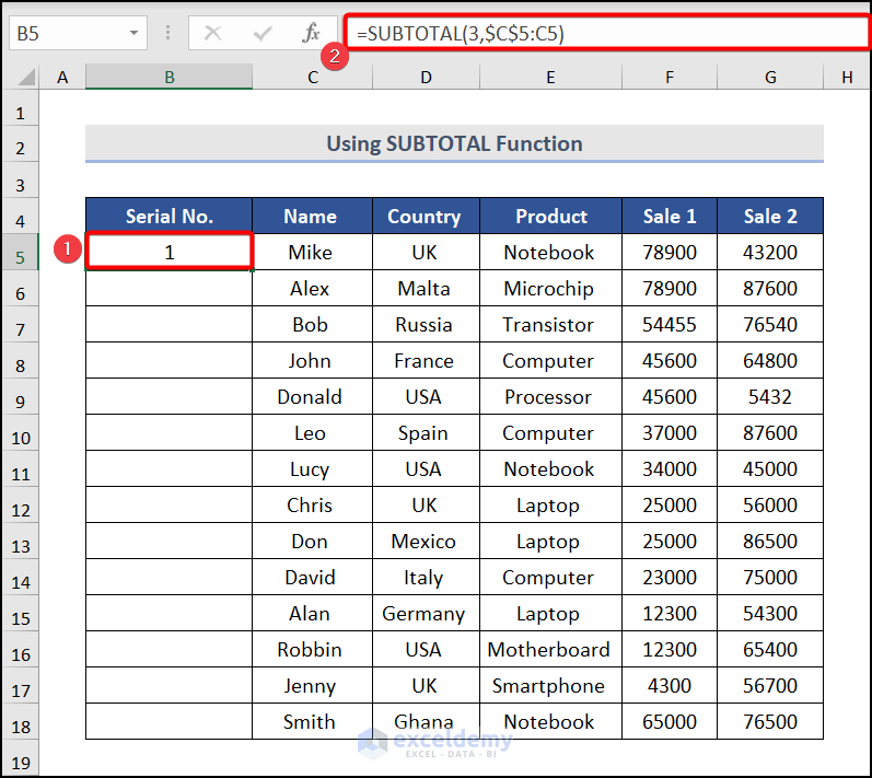 Using SUBTOTAL for Automatic-Numbering