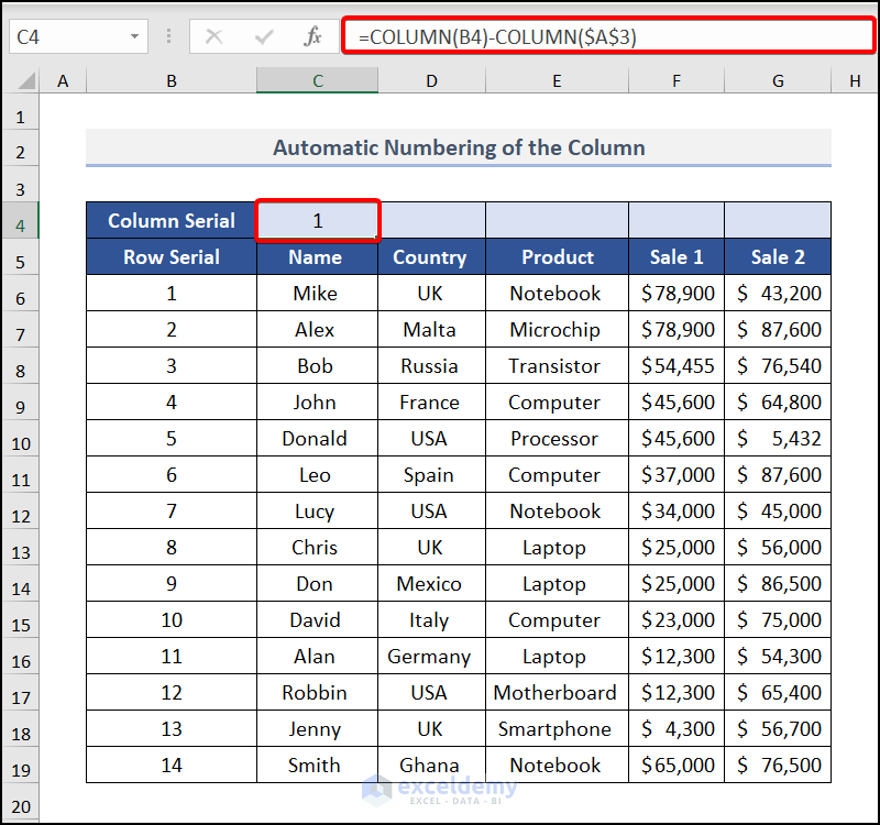 How to Number Columns Automatically in Excel