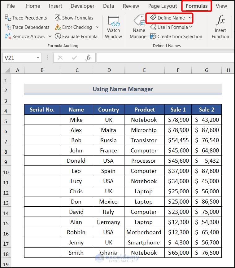 Applying Name Manager to automatic numbering in Excel