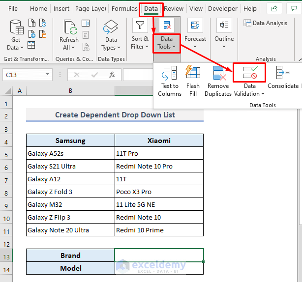 Create a Conditional Drop Down List with Classified Data Table