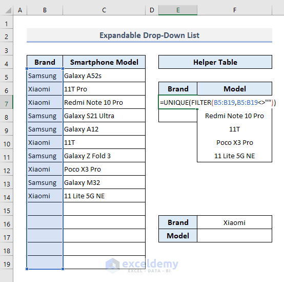 Prepare an Expandable Drop Down List in Excel