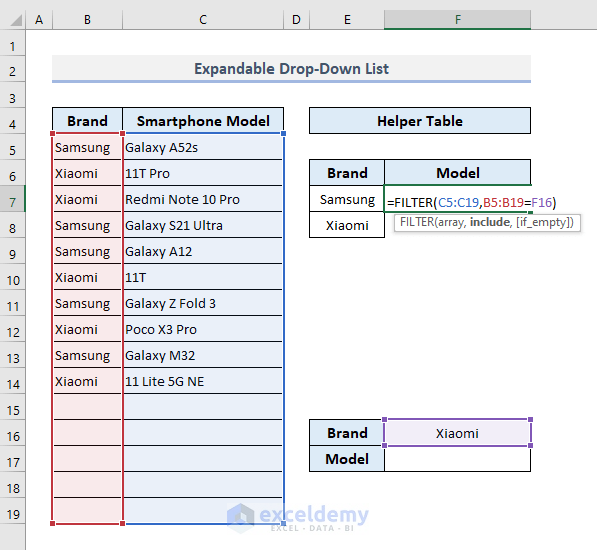 Prepare an Expandable Drop Down List in Excel