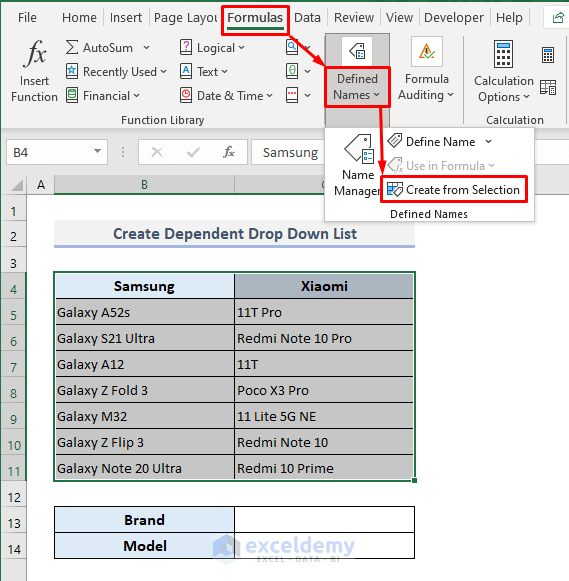 Create a Conditional Drop Down List with Classified Data Table
