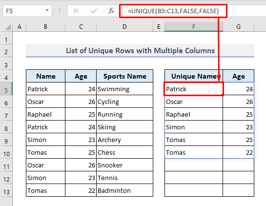 Create a List of Unique Rows with Multiple Columns Criteria