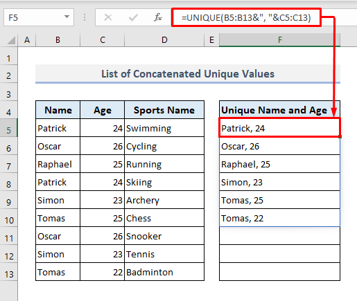 Make List of Unique Values Concatenated into One Cell