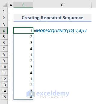 creating repeated sequence with mod and sequence functions in excel