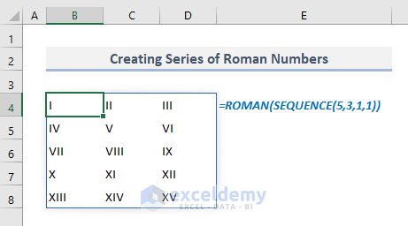 creating sequence or series of roman numbers in excel