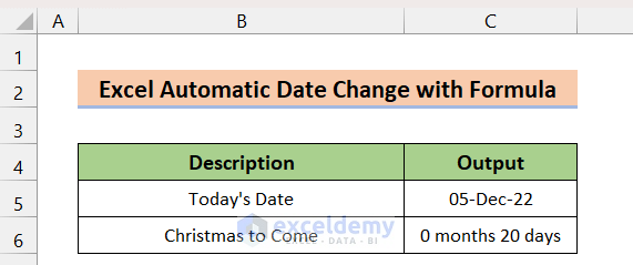 excel automatic date change formula