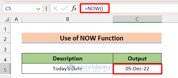 Use of NOW Function for Automatic Change of Date