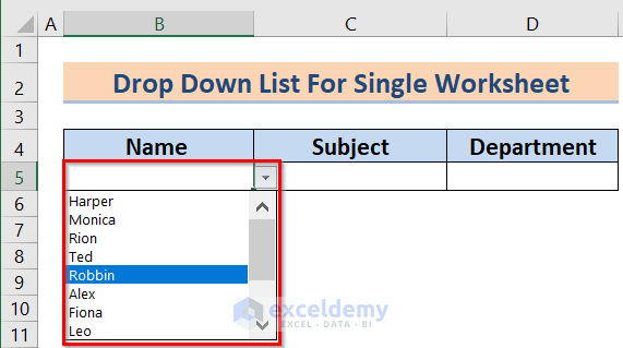 Result for Column Name to Create an Excel Drop-Down List From Another Sheet