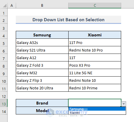 Use Data Validation for Selection of the Items to Make an Independent Drop Down