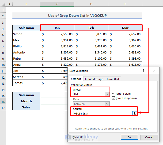 vlookup with drop down list - Setting Up the Drop Down Lists