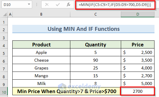 excel find minimum value based on multiple criteria