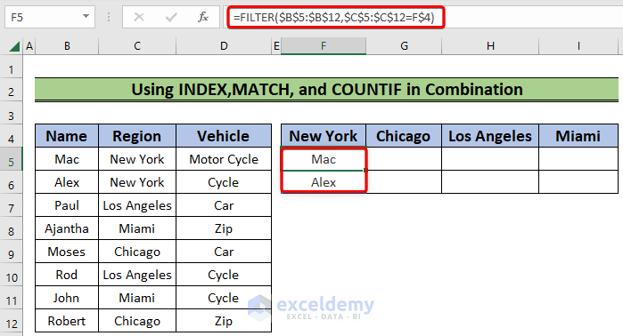 using filter function to generate list based on criteria excel 