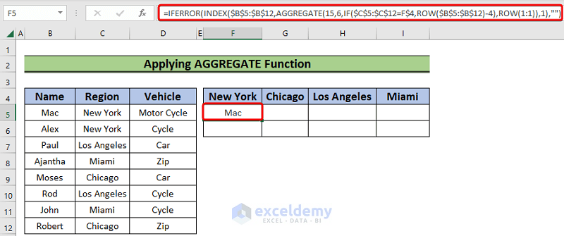using the aggregate function to generate list based on criteria excel 
