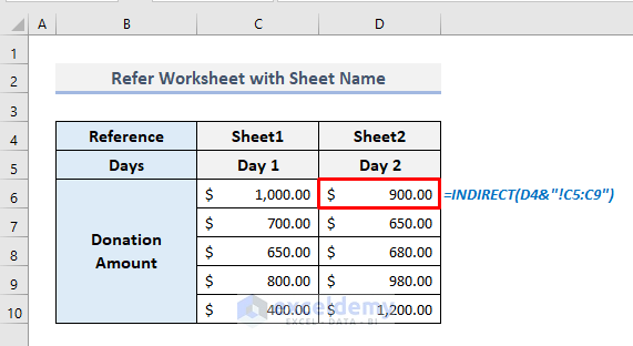 INDIRECT Function with Sheet Name to Refer Another Worksheet
