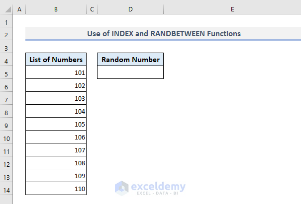 index and randbetween functions to generate random number from list in excel