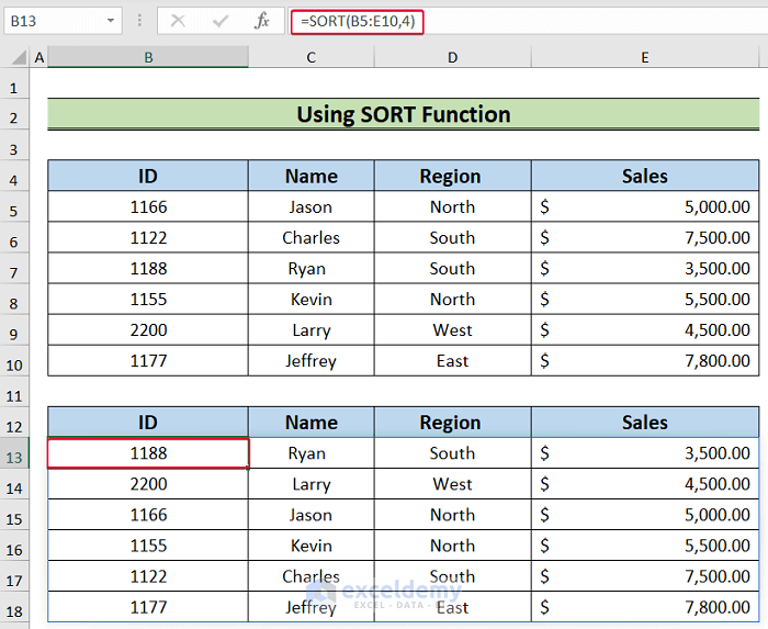 using sort function to sort by column to keep rows together in excel