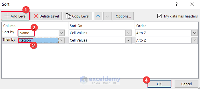 selecting multiple columns to sort by column to keep rows together in excel
