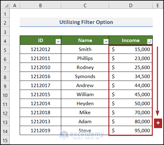 Utilizing Filter Option to sort column by value in Excel