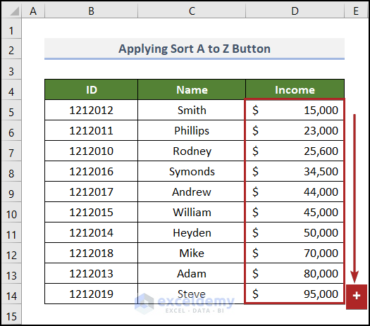 Sort Column from smallest to largest in Excel