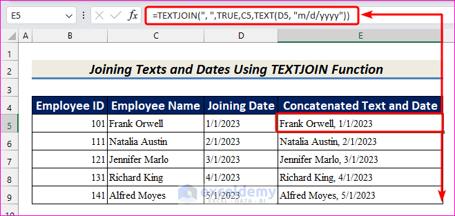 Joining Texts and Dates Using TEXTJOIN Function