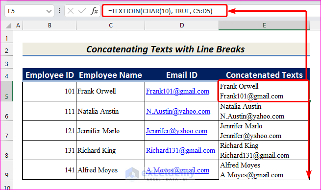 Concatenating Texts with Line Breaks