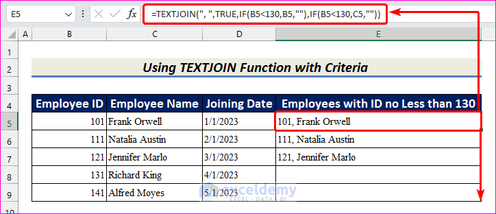 Using TEXTJOIN Function with Criteria