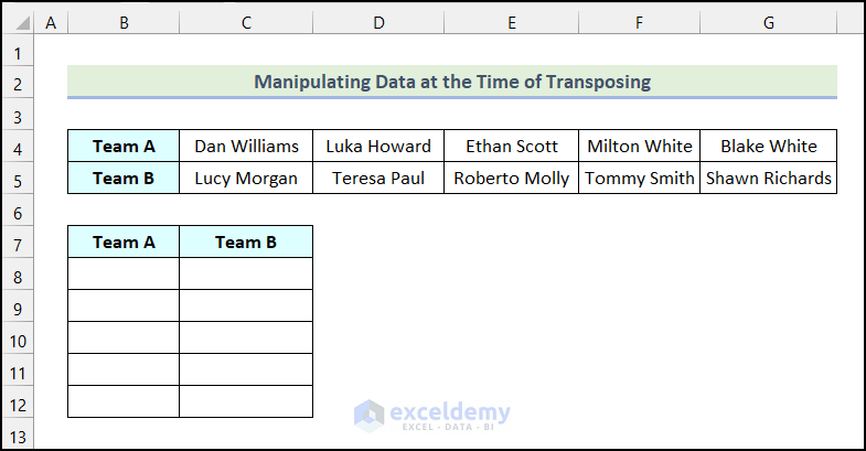 Manipulating Data to use the TRANSPOSE option in Excel