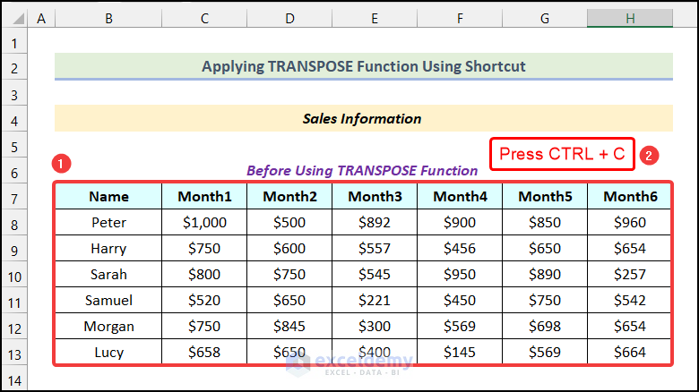 Applying Keyboard Shortcut to use the TRANSPOSE option in Excel