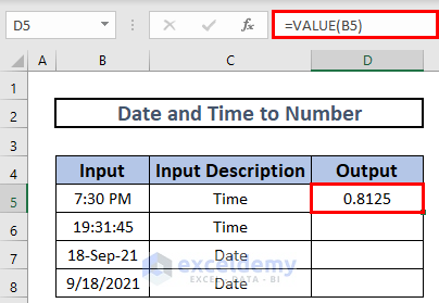 Date to number Excel VALUE Function