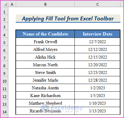 Applying Fill Tool from Excel Toolbar