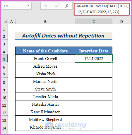 Applying RANDBETEEN and DATE functions to get 1st date