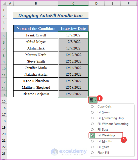 Using Fill Weekdays option to autofill dates with weekdays