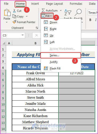 Launching Series dialog box to autofill dates