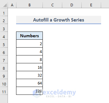 Autofill Numbers with a Geometric Pattern in Excel