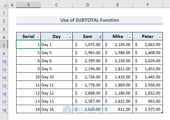Use SUBTOTAL Function to Autofill Numbers for Filtered Data