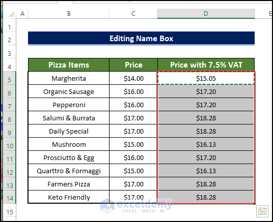 editing name box to autofill numbers in excel