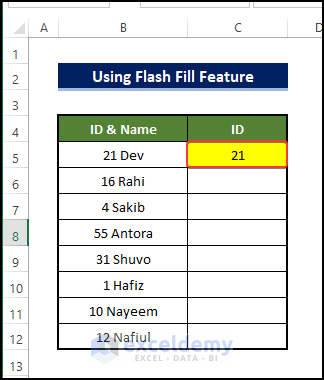 using flash fill to autofill numbers in excel without dragging