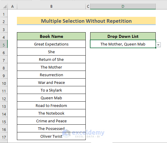 how to create drop down list in excel with multiple selections result