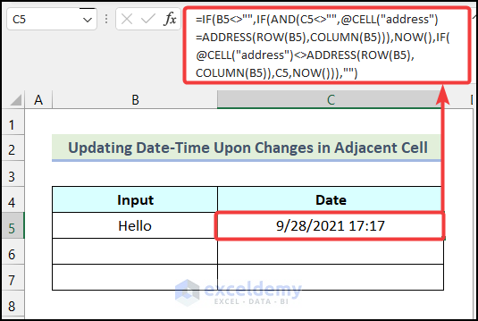 Updating Date-Time Upon Changes in Adjacent Cell to insert date in excel