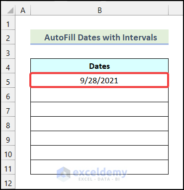 AutoFill Dates with Intervals to insert date in excel