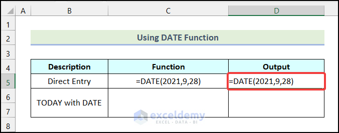 Using DATE Function to insert a date in Excel