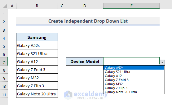 Create an Independent Drop Down List in Excel